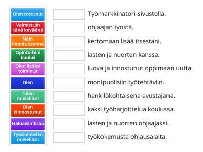 Työhakemus: Yhdistä parit lauseiksi.