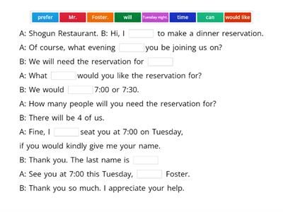 RESTAURANT RESERVATION