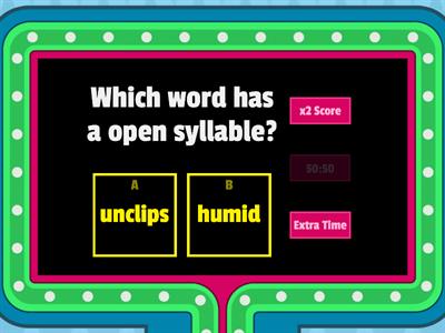 Which Word has a Open Syllable? Wilson 5.2