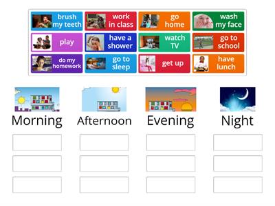 Bright ideas 3 unit 2 routine Morning, afternnon, evening, night 