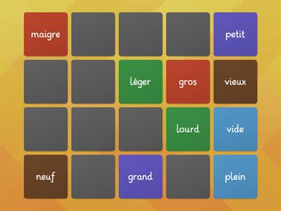 Les adjectifs : trouver les contraires (memory)