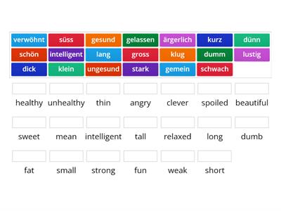 German adjectives for size and appearance