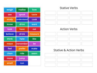 Stative Verbs / Action Verbs / Stative & Action Verbs