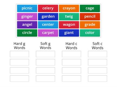 Hard and Soft c and g Spelling Word Sort and other games