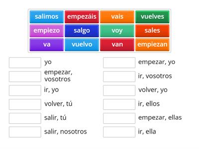 Nuev Espanol en Marcha 1, undad 3 empezar ir volver salir conjugacion