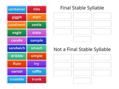 Unit 13 Final Stable Syllable Practice Sort