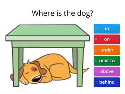Prepositions - in on under next to behind between in front of