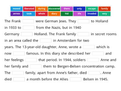 Anne Frank Summary Fill in the Blank