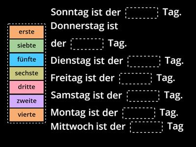 Die Wochentage. Ordinalzahlen