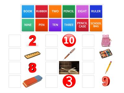 School objects and numbers