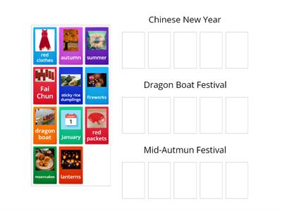 Sort associated words with CNY, Dargon Boat, Mid-Autumn