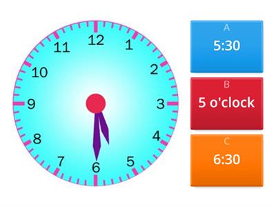 Telling Time to the Hour and Half Hour knowledge quiz