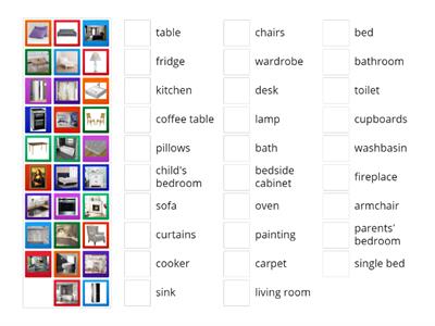 Places of a house, furniture & appliances (matching activity)