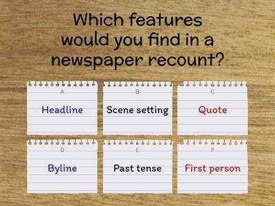 Features of a newspaper report Quiz