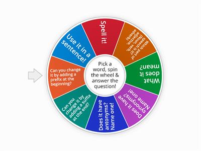 Vocabulary challenge wheel