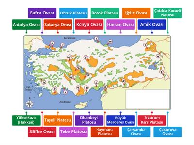 Türkiye haritasında  bulunan ova ve platolar