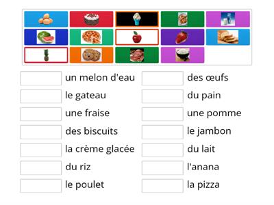 Food match pics to words - FRENCH