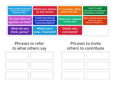 Phrases to refer to what others say and to invite others to contribute