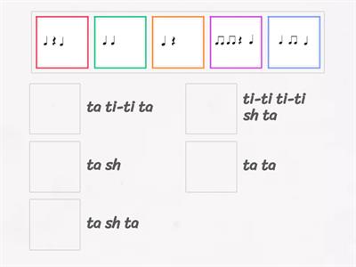 MUSIC 2  Match the rhythmic pattern syllables with correct rhythmic patterns.