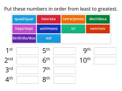 Greek and Latin Numbers Order Activity