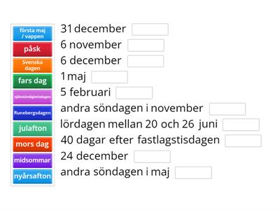 Flaggdagar / Högtider och datum