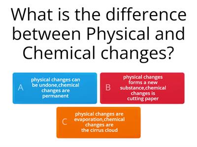physical and Chemical change quiz