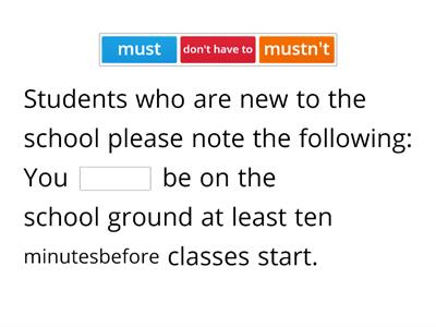 School rules - Must, mustn't, don't have to