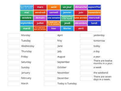 Les jours de la semaine et les mois (Days of the Week & Months in French)_Niveau A