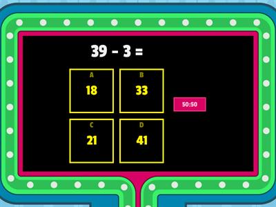 Tolak lingkungan 50 tanpa mengumpul semula - nombor 2 digit dengan 1 digit.