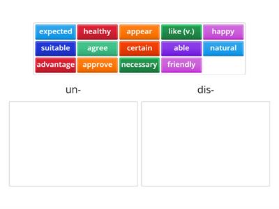 Classify Vocabulary un or dis 