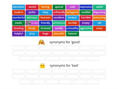 synonyms for 'good' and 'bad' - years 7/8