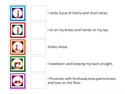 Match the correct positions of prayer.