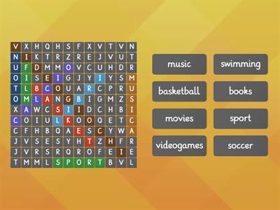 Word search for sports/activities