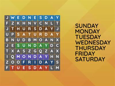 See if you can find the days of the week