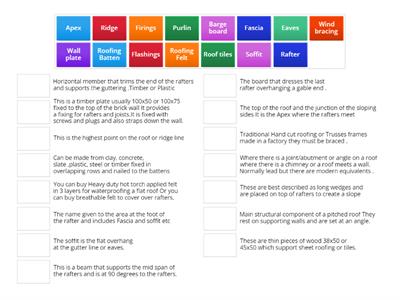 Components of a Roof - match the definitions