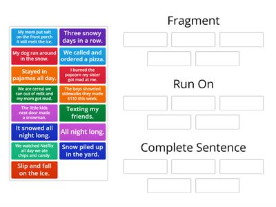 Fragment, Run On, Complete Sentence SORT