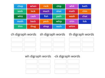 Digraph sort - wh, ch, sh, th, ck