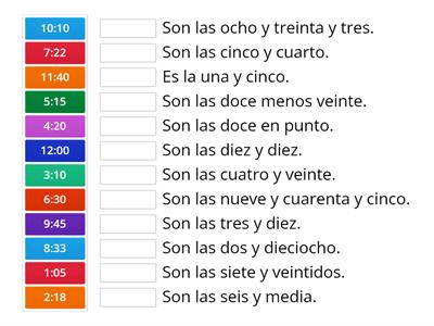 Concentration -  Telling time Spanish 1