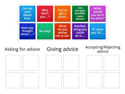 Asking, giving, accepting/rejecting advice