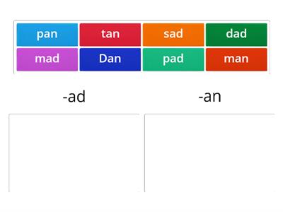 Word Family Sort -ad -an