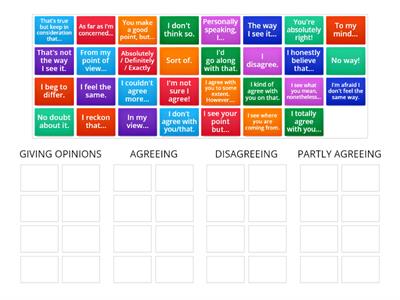 Giving opinions, agreeing, disagreeing, partly agreeing