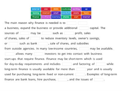 G 10 Business finance : needs and finance