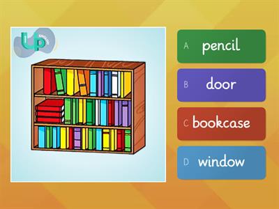 FF1 School things Unit 1 Quiz bag book bookcase door folder pen pencil rubber ruler window UpEnglish