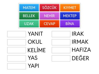 2.Sınıf Türkçe Eş Anlamlı Kelimeler Etkinliği