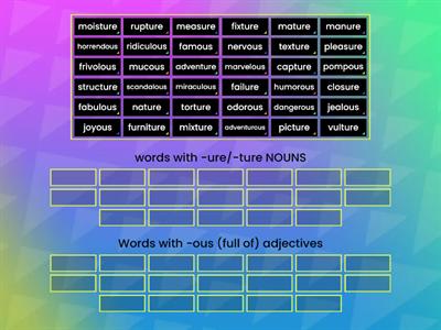 Words with -ure/-ture and -ous suffixes