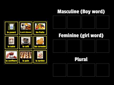 Le petit dejeuner - masculine, feminine, plural