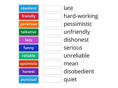 Personality adjectives - opposites