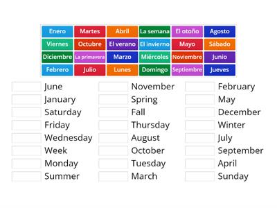 Los Días de la Semana, los meses y las estaciones