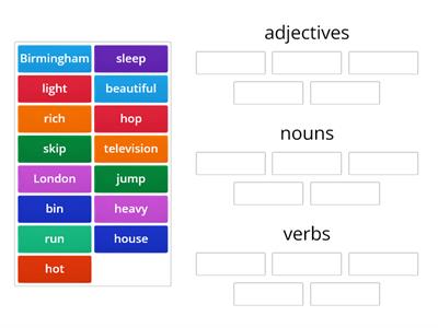 Noun, adjective and verb sorting