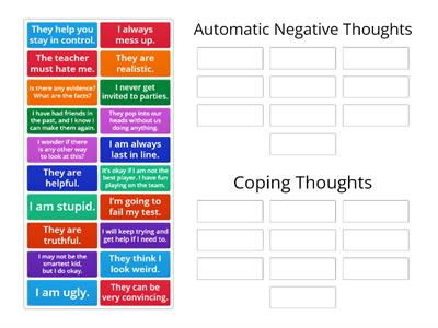 Matching - Negative Thoughts vs. Coping Thoughts